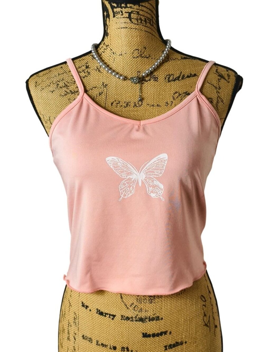 Junior S Pink Butterfly Cropped Tank Top Cami Spaghetti Straps Summer By Romwe